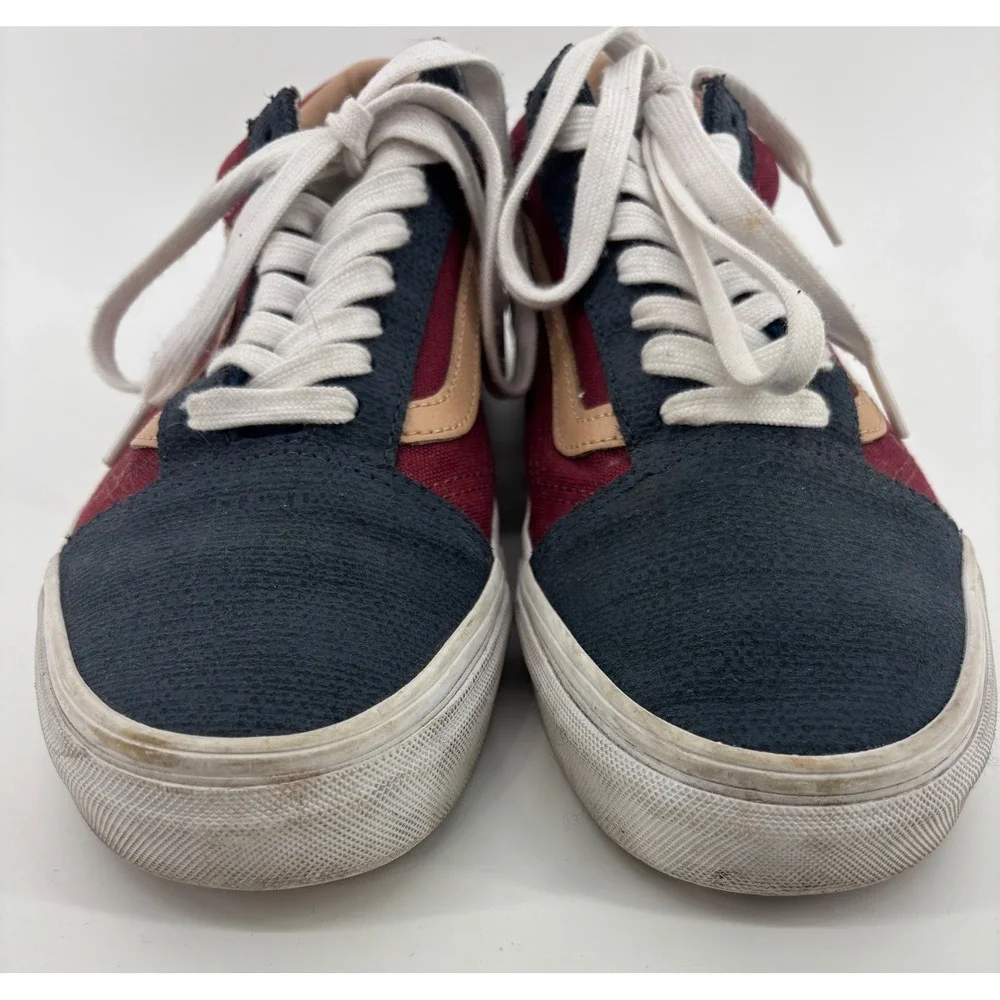 Vans Old Skool Low Top SK8 Shoes Men 9 Women 20.5 Navy Suede Maroon Canvas